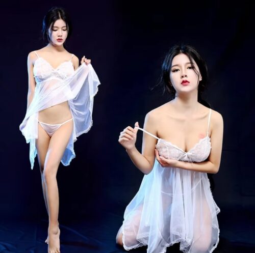 Stylish Sexy Honeymoon White Color Net Night Dress - Image 3