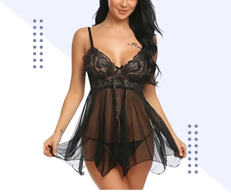 Stylish Sexy Honeymoon Black Color Net Night Dress