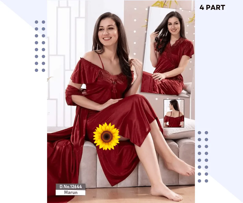 4 Part Premium Maroon Color Night Dress