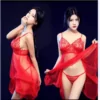 Stylish Sexy Honeymoon Red Color Net Night Dress - Image 2