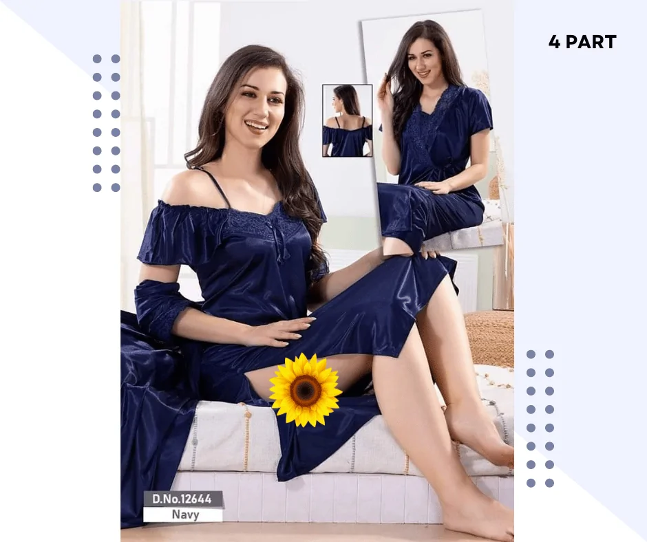 4 Part Premium Navy Blue Color Night Dress
