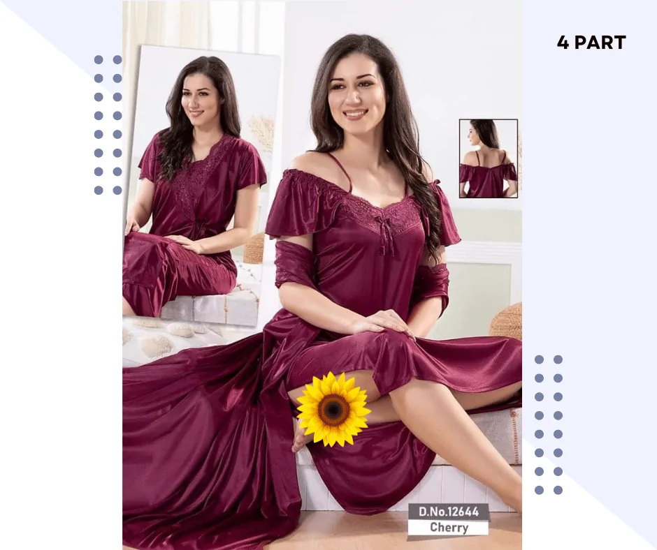 4 Part Premium Purple Color Night Dress