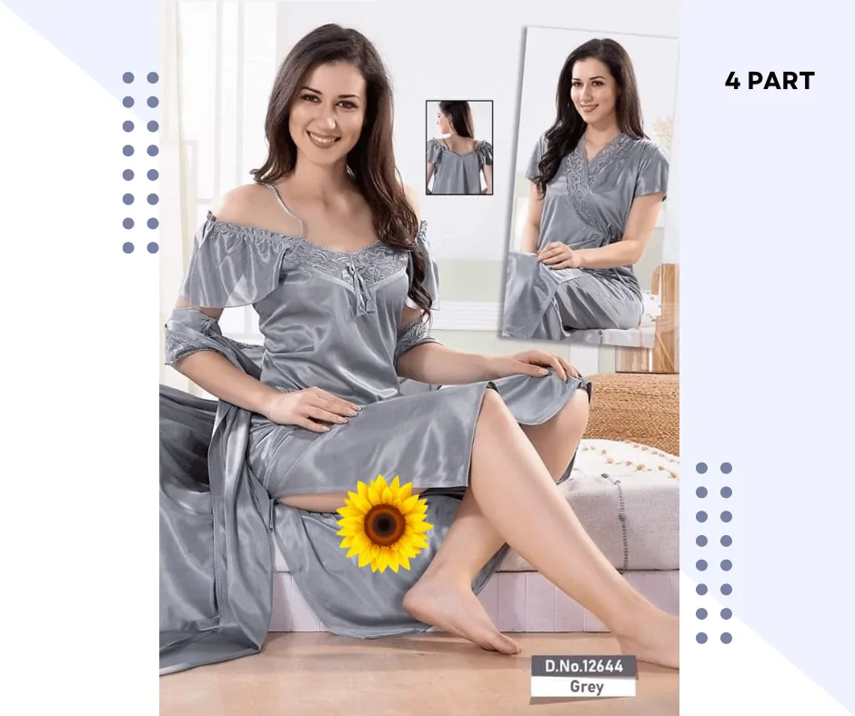 4 Part Premium Gray Color Night Dress