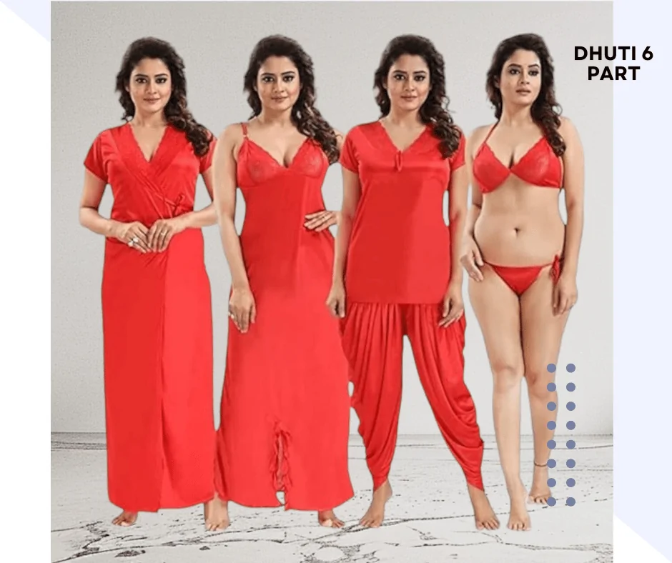 ৬ পার্ট ধুতি রেড অরেঞ্জ কালার Night Dress