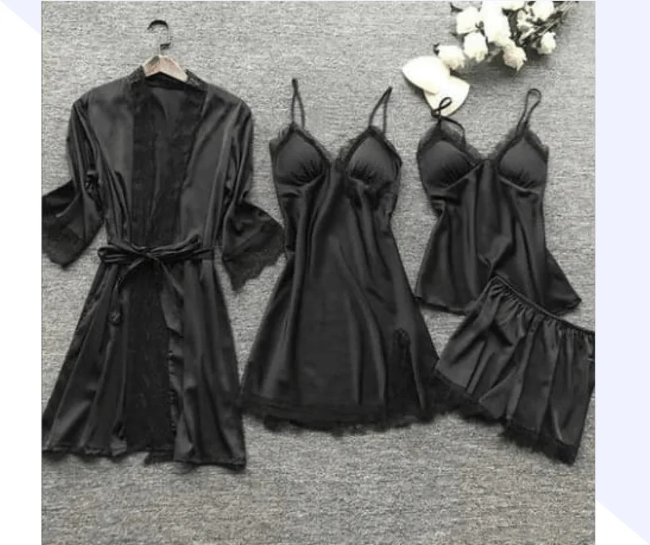 Premium Satin Silk Black Color Women’s Nightwear