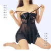 Stylish Sexy Honeymoon Black Color Front Open Night Dress