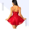 Stylish Sexy Honeymoon Red Color Front Open Night Dress - Image 3