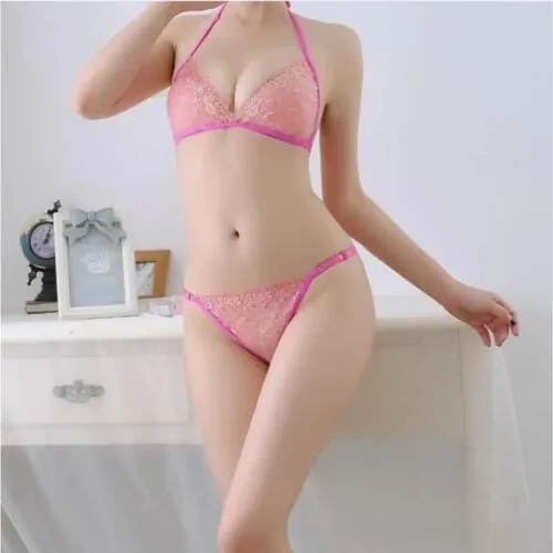 Transparent Sexy Bikini Set Rose Pink
