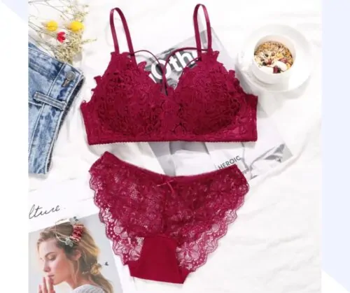 Rose Bra Penty Set Red Color