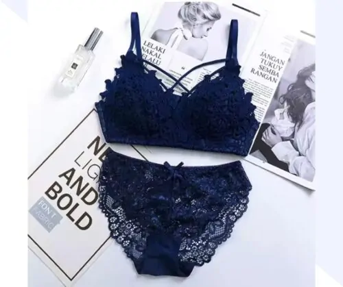 Rose Bra Penty Set Navy Blue Color