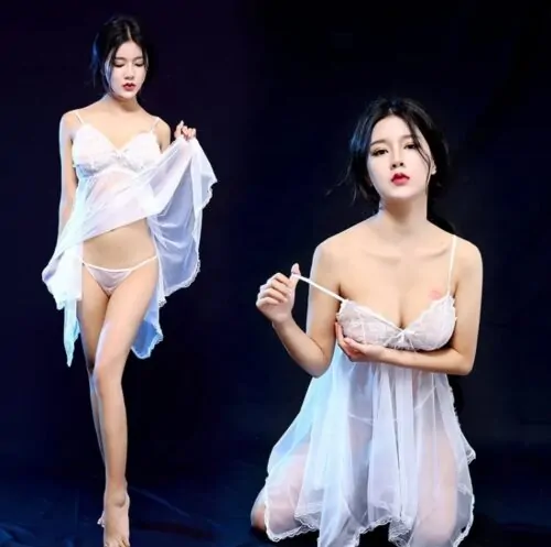 Stylish Sexy Honeymoon White Color Net Night Dress - Image 3